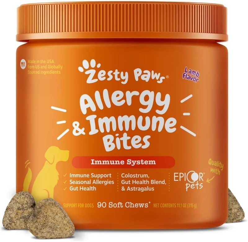 Zesty Paws Allergy & Immune Bites Soft Chews Lamb Flavor For Dogs 90pcs