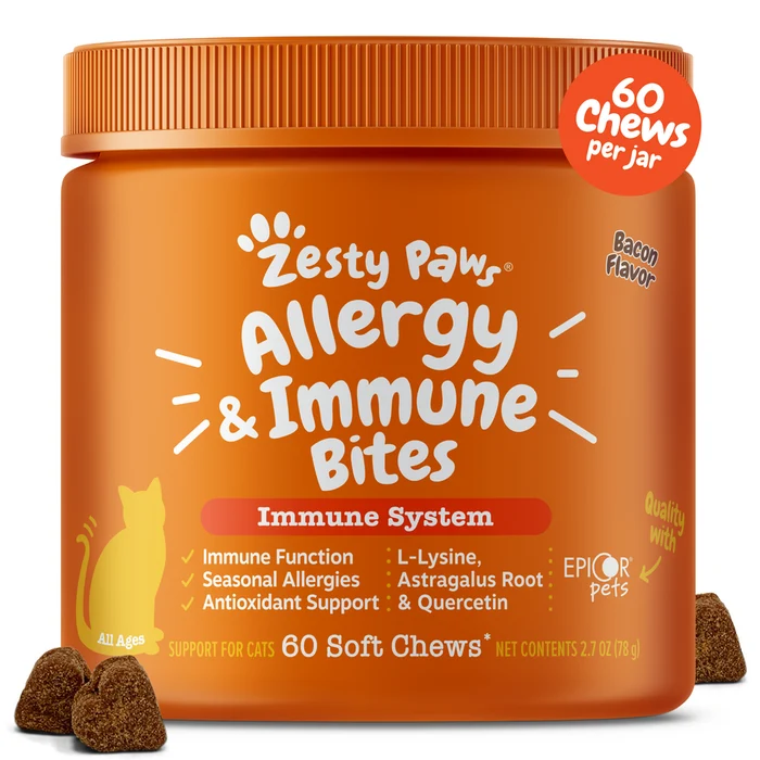 Zesty Paws Aller-Immune Bites Soft Chews Bacon Flavor For Cats 60pcs