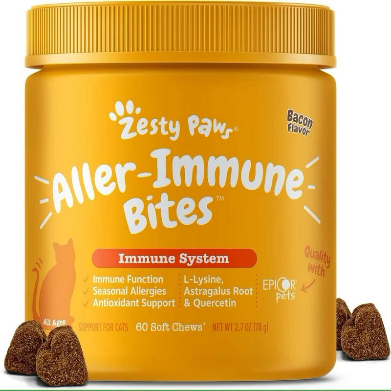 Zesty Paws Aller-Immune Bites Soft Chews Bacon Flavor For Cats 60pcs