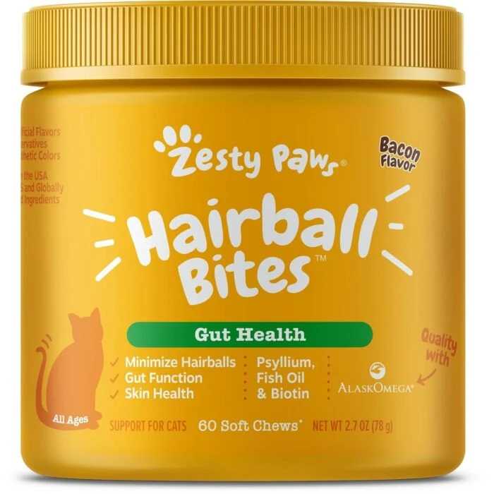 Zesty Paws Hairball Bites Soft Chews Bacon Flavor For Cats 60pcs