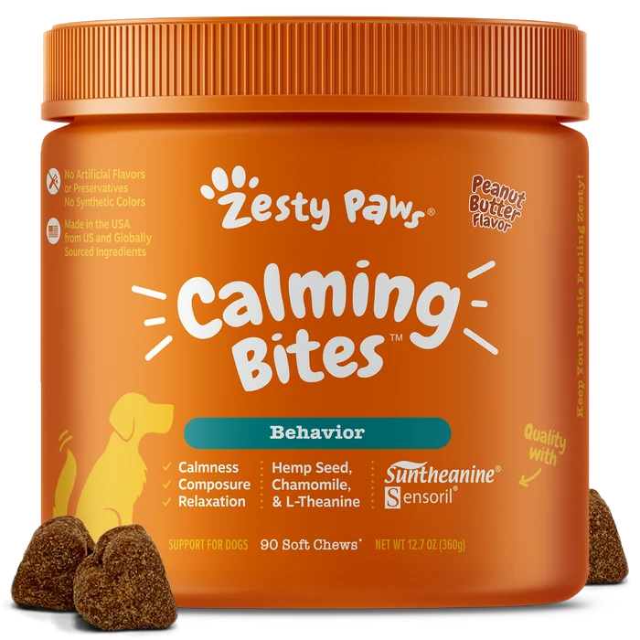 Zesty Paws Calming Bites Soft Chews Peanut Butter Flavor For Dogs 90pcs