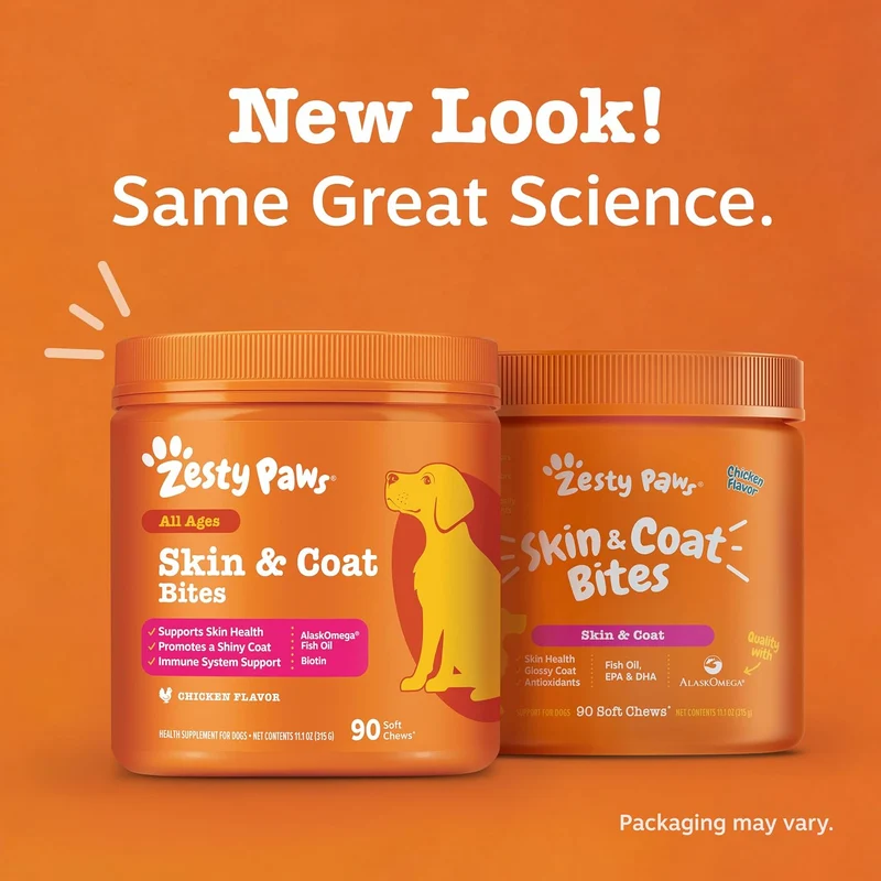 Zesty Paws Skin & Coat Bites Soft Chews Chicken Flavor For Dogs 90pcs