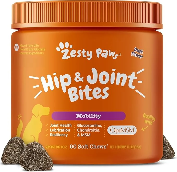 Zesty Paws Hip & Joint Mobility Bites Soft Chews Duck Flavor For Dogs 90pcs