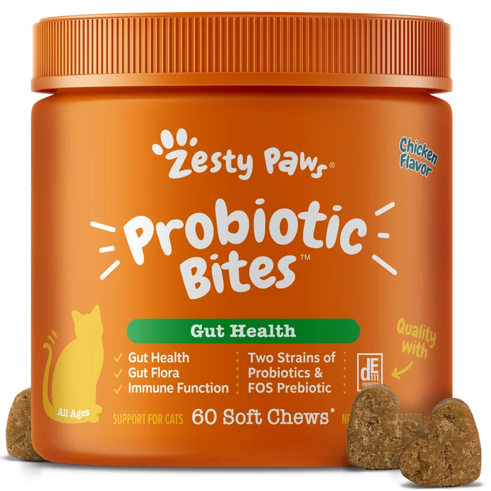 Zesty Paws Probiotic Bites Soft Chews Chicken Flavor For Cats 60pcs