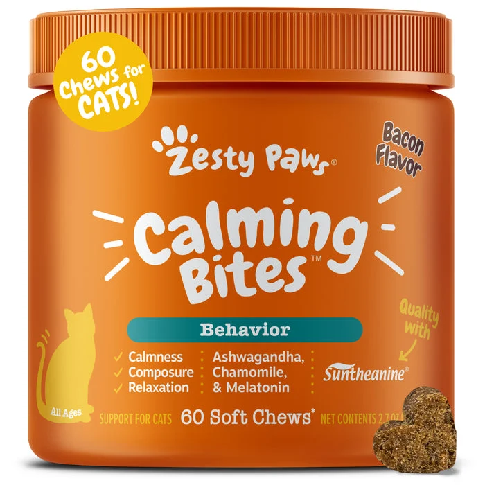 Zesty Paws Cat Calming Bites Soft Chews Bacon Flavor For Cats 60pcs