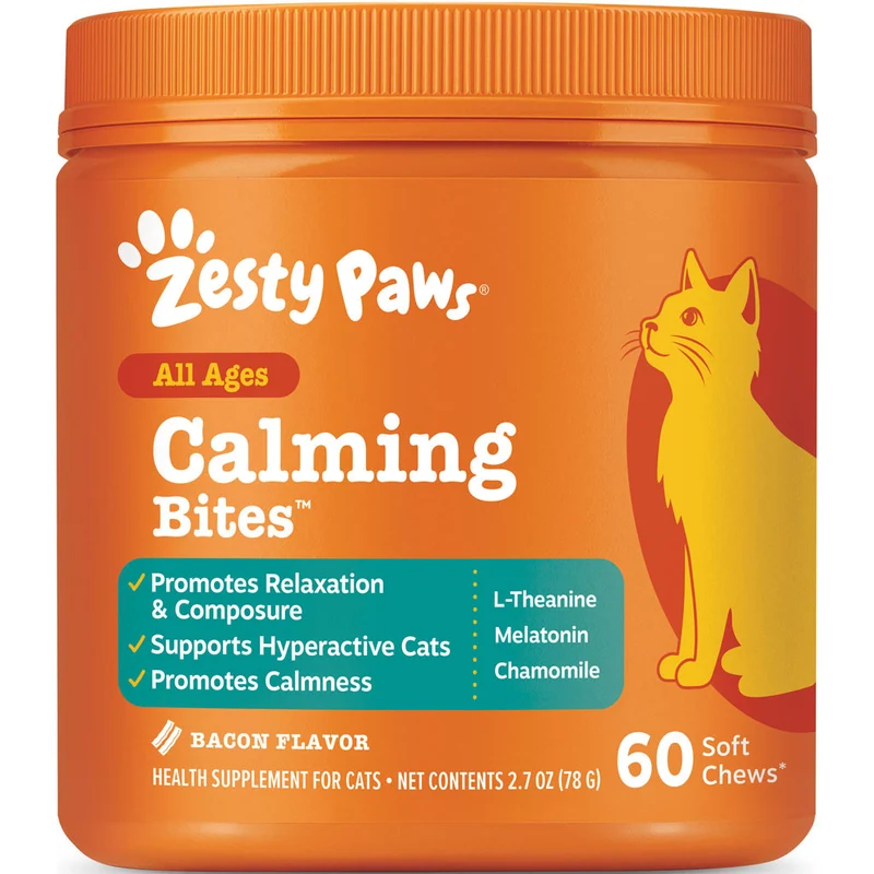 Zesty Paws Cat Calming Bites Soft Chews Bacon Flavor For Cats 60pcs