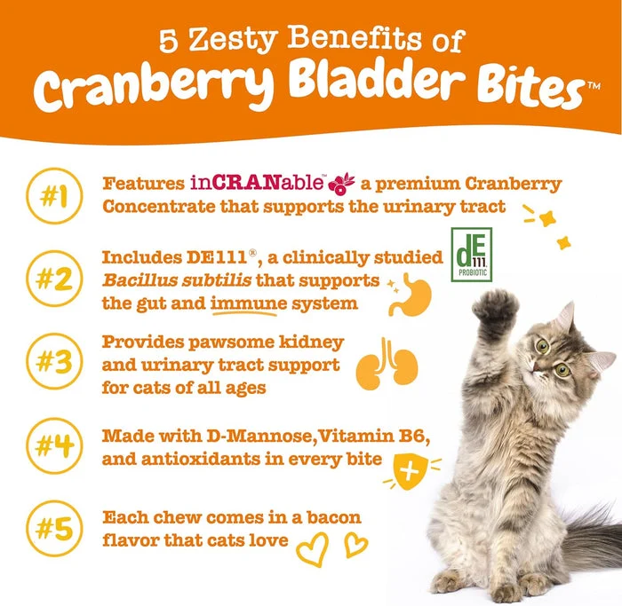 Zesty Paws Cranberry Bladder Bites Soft Chews Bacon Flavor For Cats 60pcs
