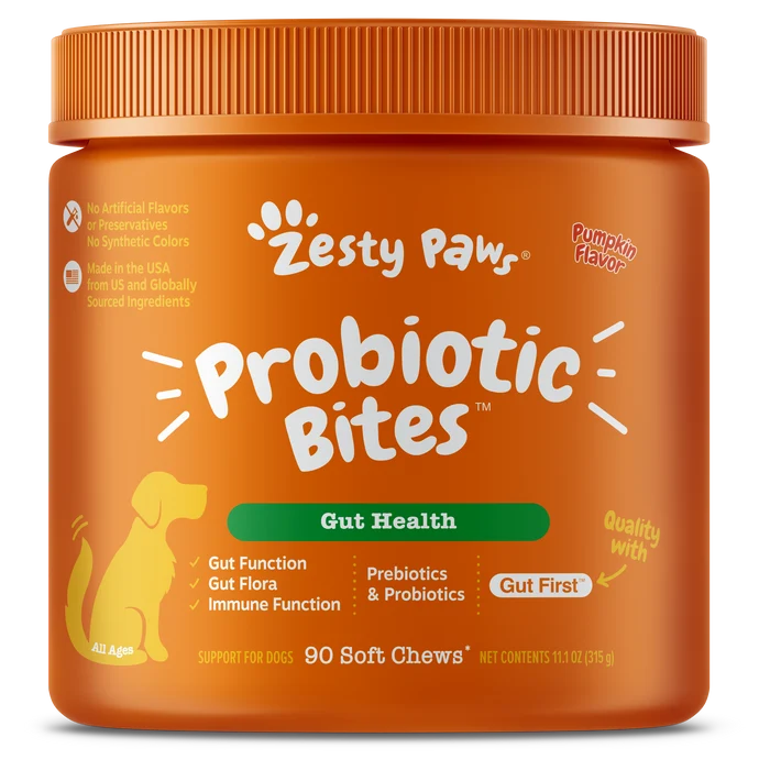 Zesty Paws Probiotic Bites Soft Chews Pumpkin Flavor For Dogs 90pcs