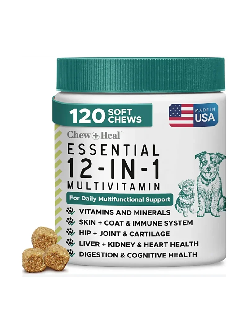 Chew + Heal 12-In-1 Essential Daily Multivitamin Soft Chews For Dogs 120 Chews