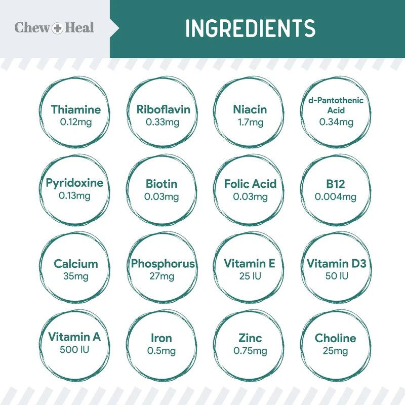 Chew + Heal 12-In-1 Essential Daily Multivitamin Soft Chews For Dogs 120 Chews