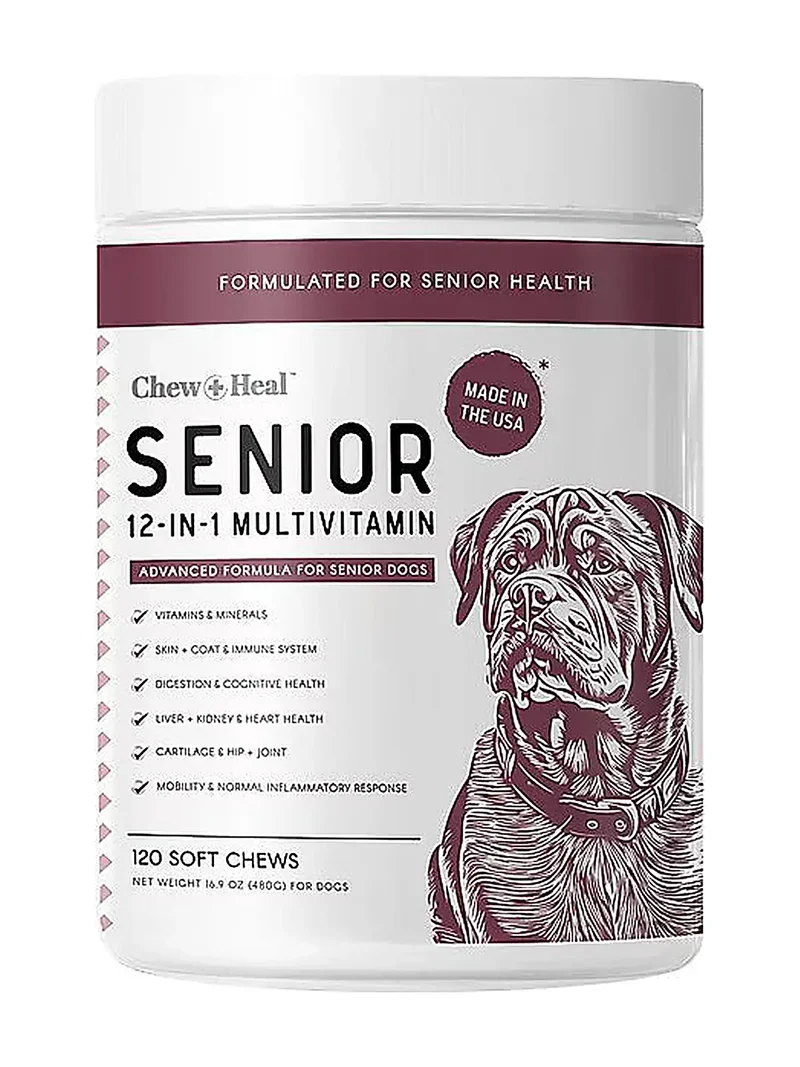 Chew + Heal Senior 12-In-1 Advanced Multivitamin Soft Chews For Dogs 120 Chews