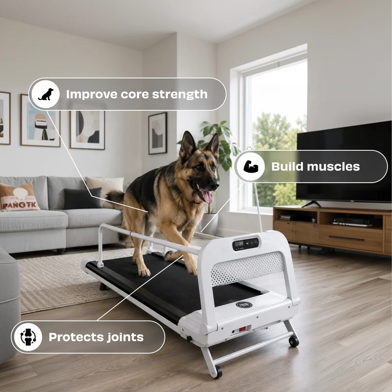 Bud & Billy Quiet & Movable Indoor Large Dog Treadmill With Monitor, Tracker & Remote Control 130x53x45cm - White
