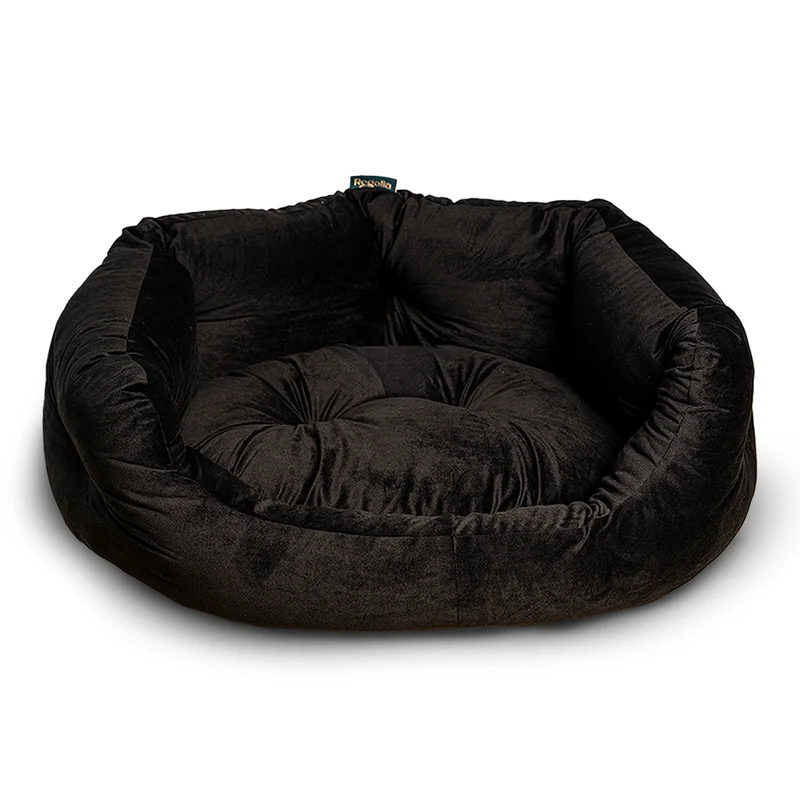 Regalia Velvet Deluxe Slumber Non-Slip Dog Bed - Black/76cm