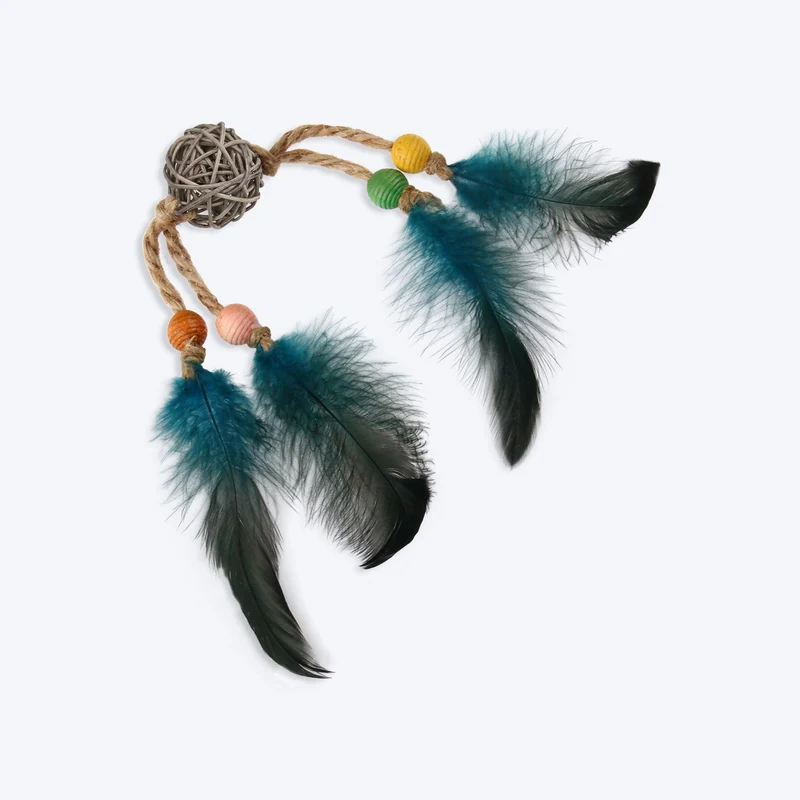 GiGwi Eco Line Catch & Scratch Blue Feather Cat Toy with Rattle