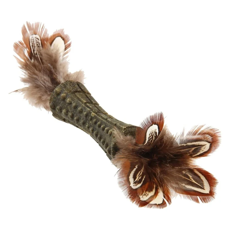 GiGwi Catnip Johnny Stick with Double-Sided Natural Feather Cat Toy Brown
