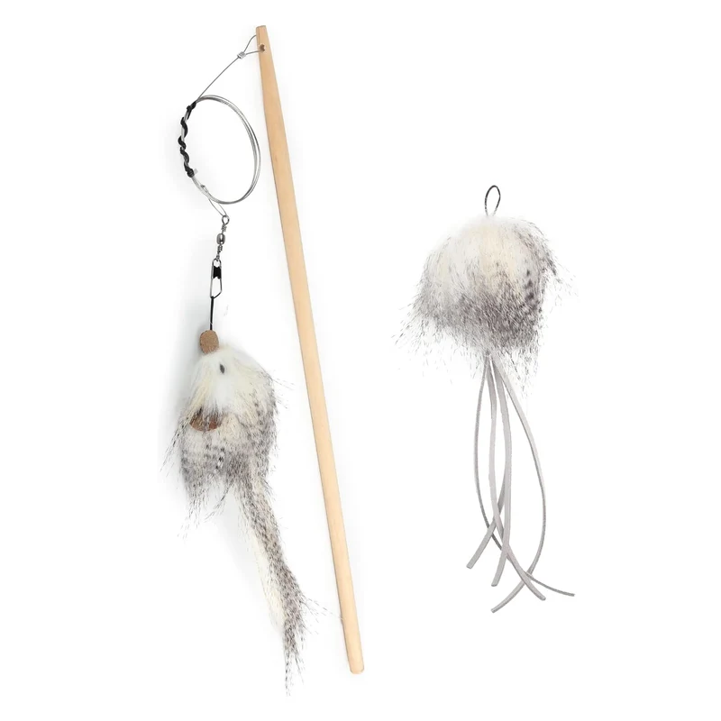 All For Paws Classic Comfort Mouse Cat Wand Teaser Toy Set for Cats 2 Pieces 35x5x2cm