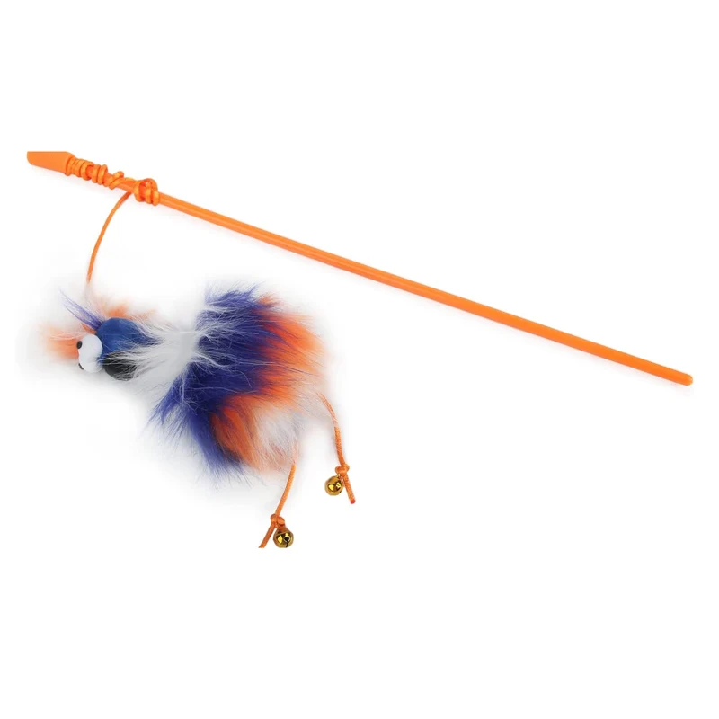 All For Paws Furry Ball Fluffy Bird Wand Catnip Teaser Cat Toy Orange 42.5x8x2.5cm