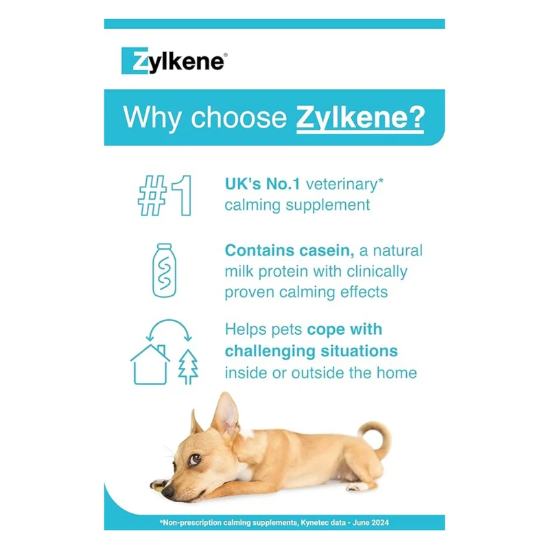 Vetoquinol Zylkene Calming Supplements For Cats & Dogs Up to 10KG 75mg 20 Capsules