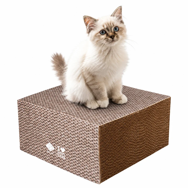 D&D Home I Love Happy Cats Freya Cat Cardboard Block Scratcher Beige 30x30x15cm