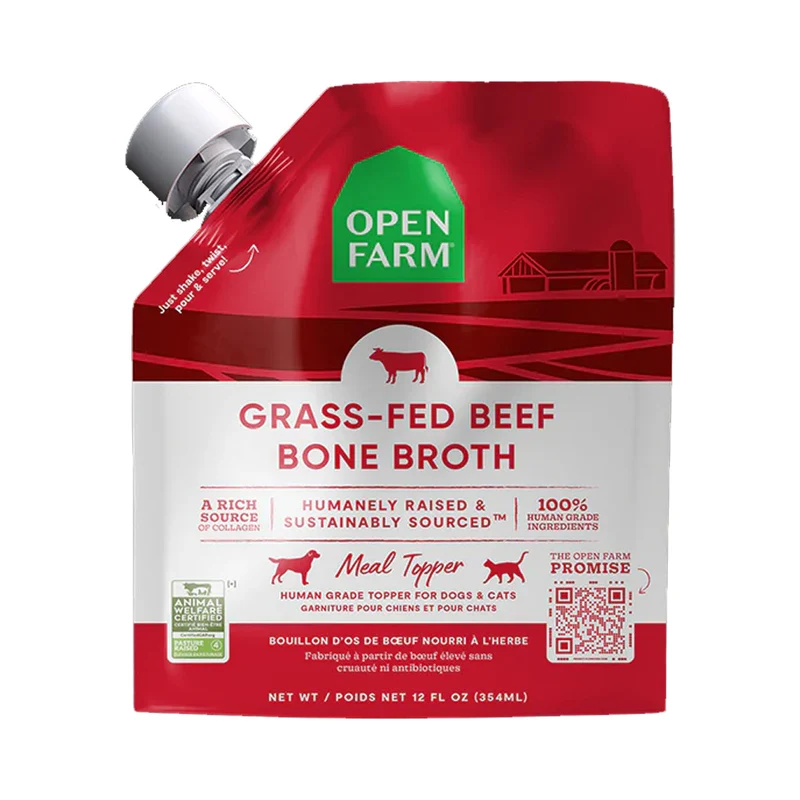 Expiry Date 06-Oct-26 Open Farm Grass Fed Beef Bone Broth Meal Topper for Dogs & Cats - 12OZ