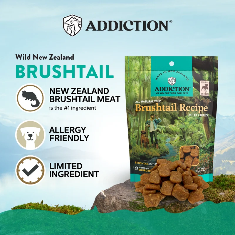 Addiction Brushtail Meaty Bites Limited Ingredients Grain-Free Dog Treats 4OZ