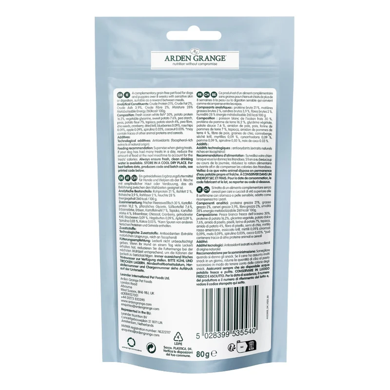 Arden Grange Training Treats Grain Free Sensitive White Fish & Potato 80G