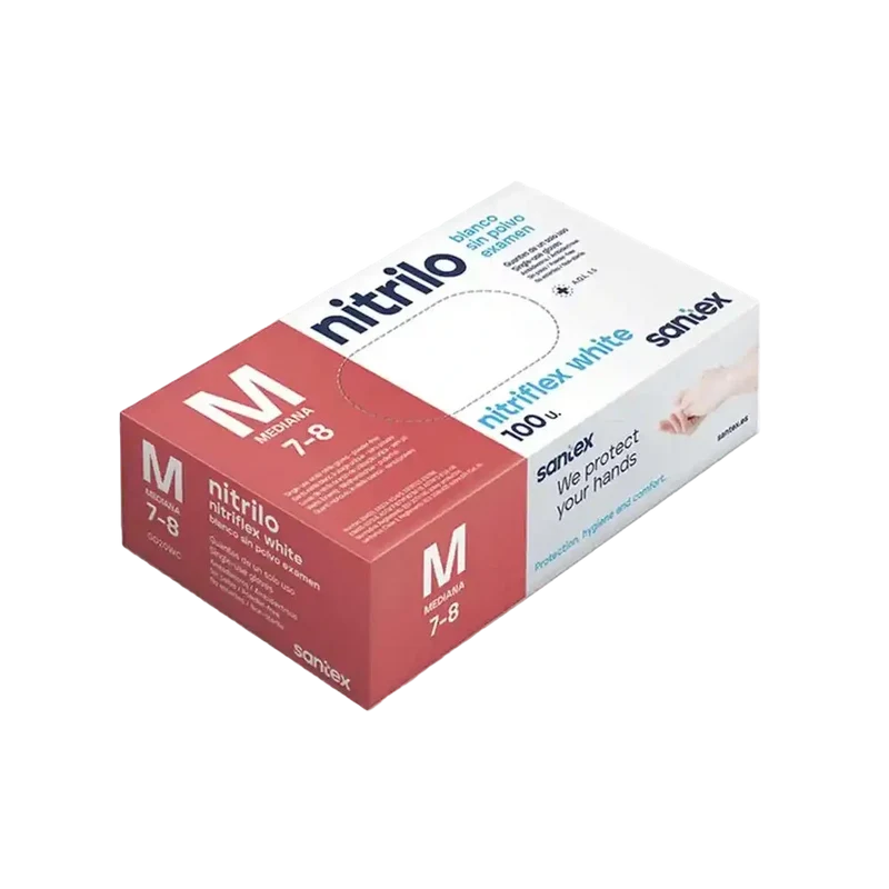 Guantes de nitrilo blancos sin polvo, 100 uds.