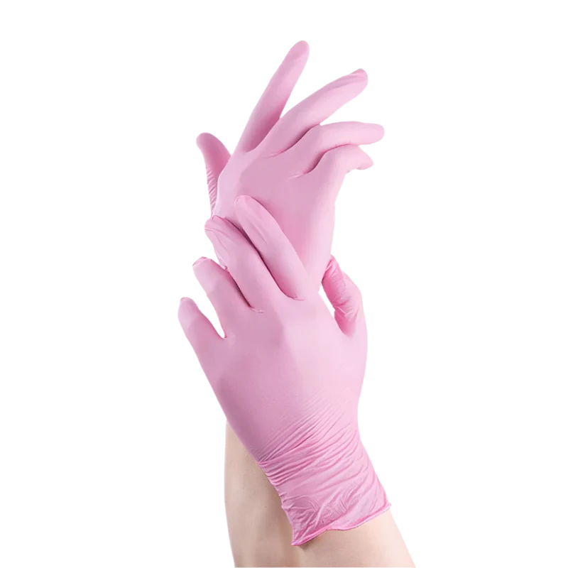 Guantes de nitrilo rosas sin polvo, 100 uds.