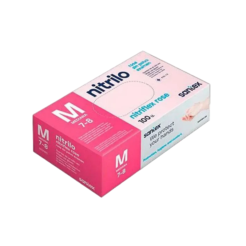 Guantes de nitrilo rosas sin polvo, 100 uds.