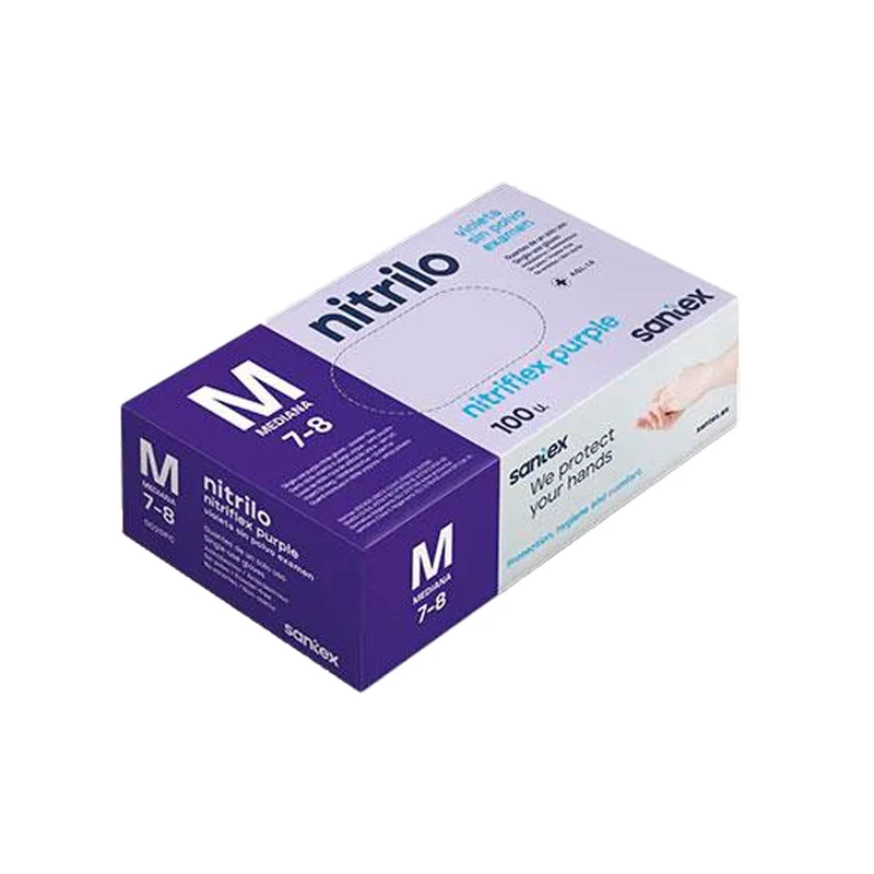 Guantes de nitrilo violetas sin polvo, 100 uds.