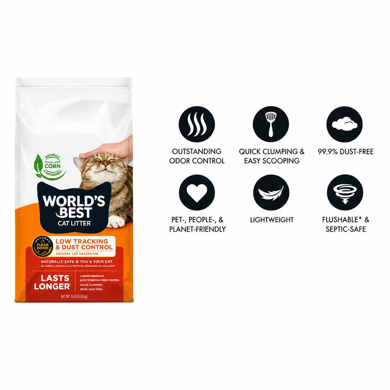 World's Best Cat Litter Advanced Low Tracking Dust Control Clumping Formula Unscented 12.7Kg