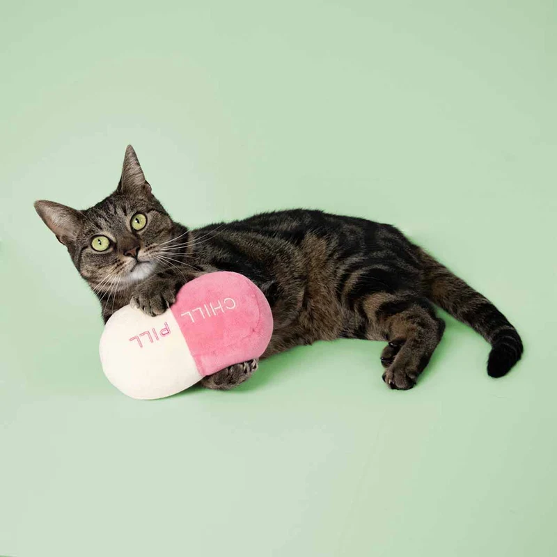 Ebi Coockoo Chill Pill Kicking Cushion - Cat Snuggle Pillow Plush Toy - Pink/16x7x9cm