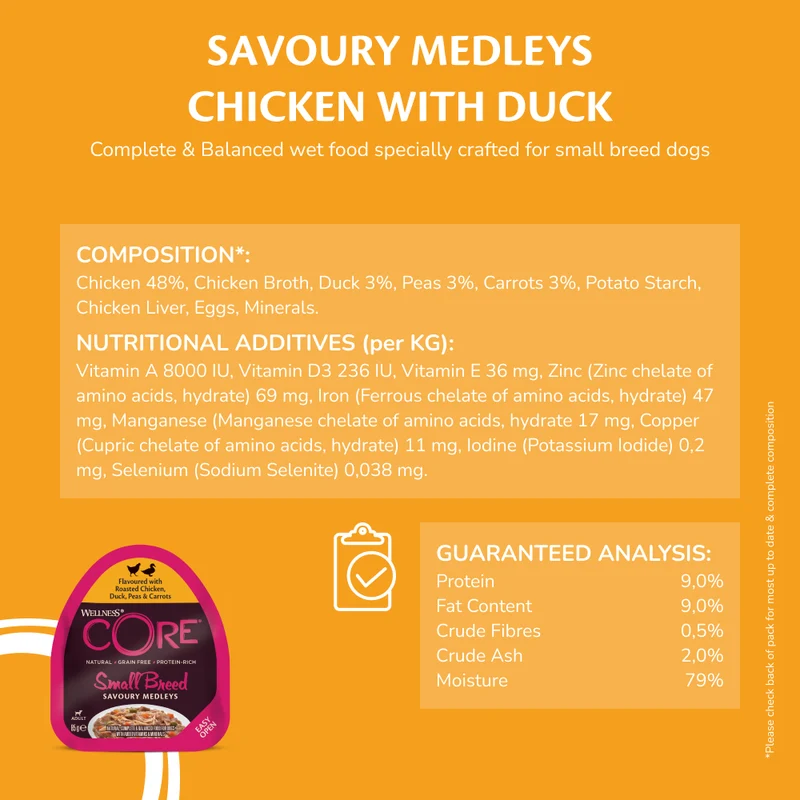 Wellness Core Small Breed Savoury Medley with Chicken, Duck, Peas & Carrots Adult Wet Dog Food 85g