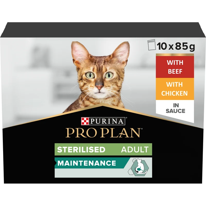 PURINA Pro Plan Sterilised Adult Maintenance Wet Cat Food With Chicken & Beef In Gravy 10X85G