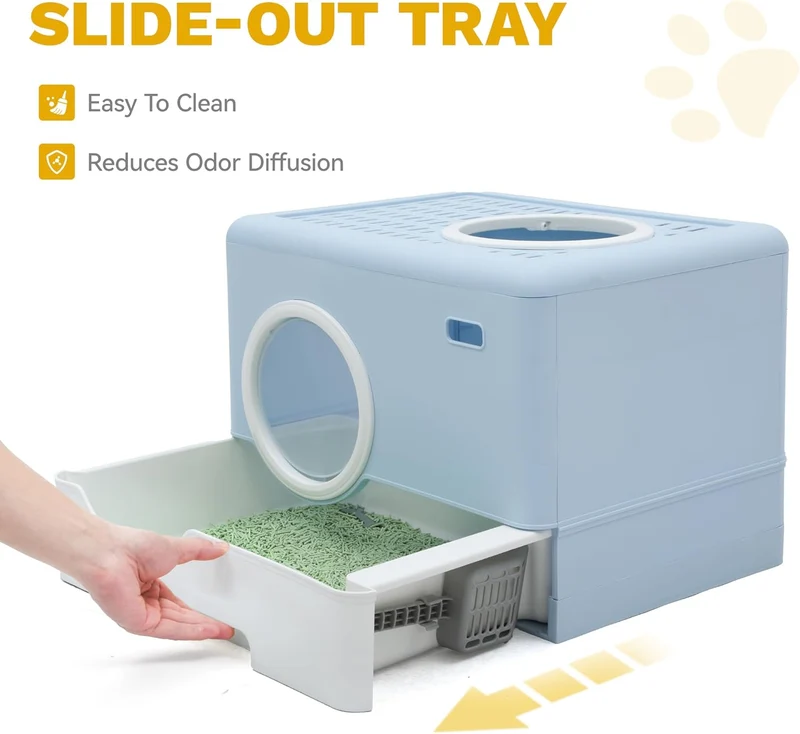 XDPC Modern Enclosed Cat Litter Box With Drawer System & Two-Way Entry 52.1x40.9x38.5cm