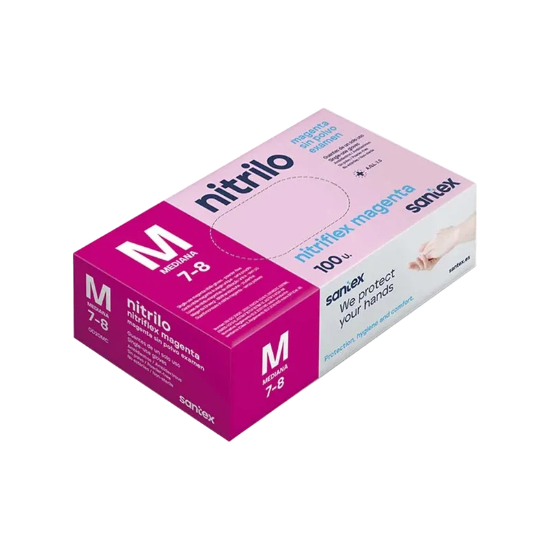 Guantes nitrilo sin polvo magenta, 100 uds.