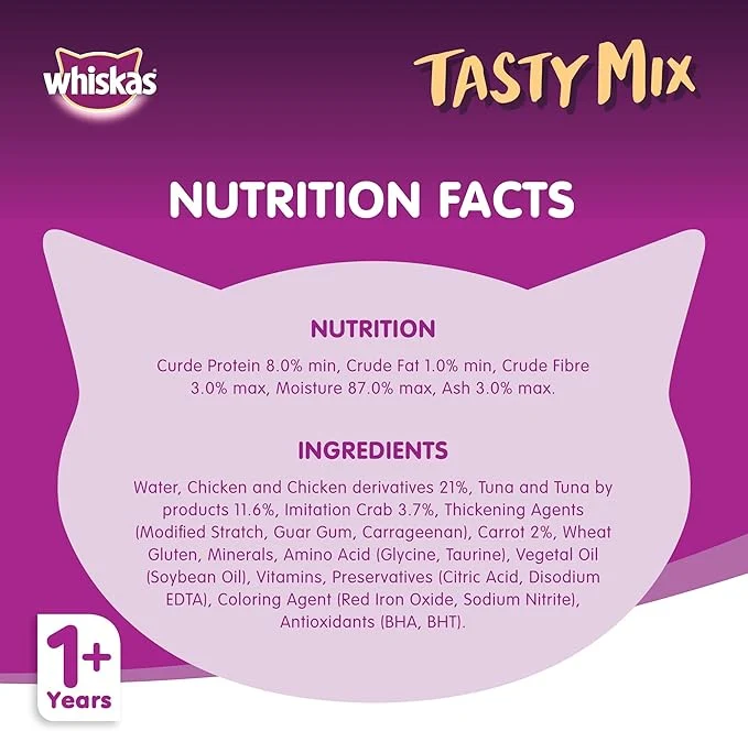 Whiskas Tasty Mix Tuna & Crab Wet Cat Food 1 Year+ 4x70G