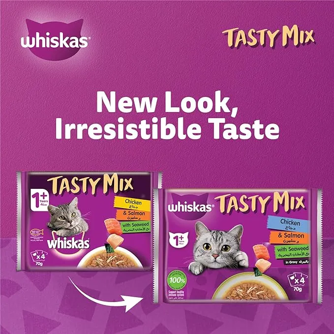 Whiskas Tasty Mix Chicken & Salmon Wet Cat Food 1 Year+ 4x70G