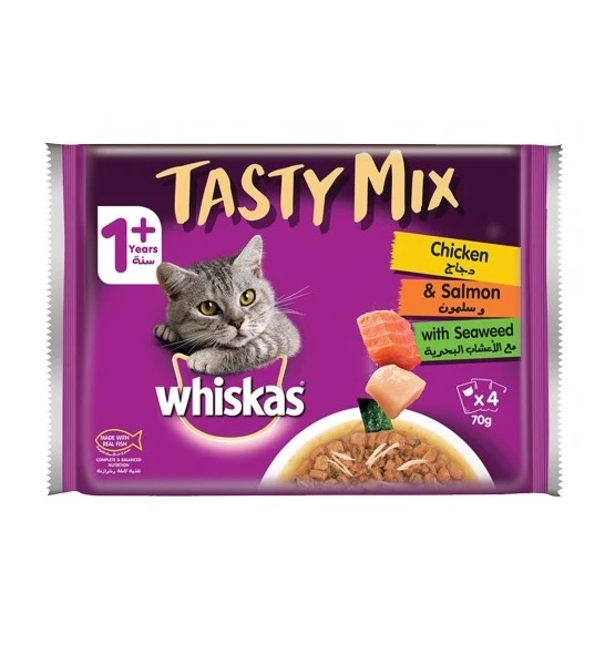 Whiskas Tasty Mix Chicken & Salmon Wet Cat Food 1 Year+ 4x70G