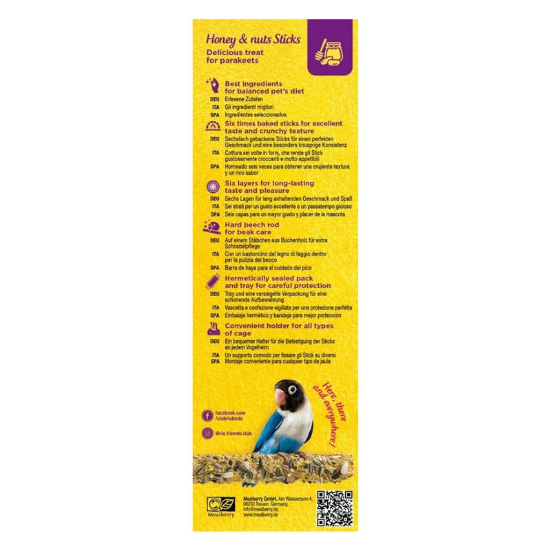 Rio Sticks With Honey & Nuts For Parakeets 2x75g