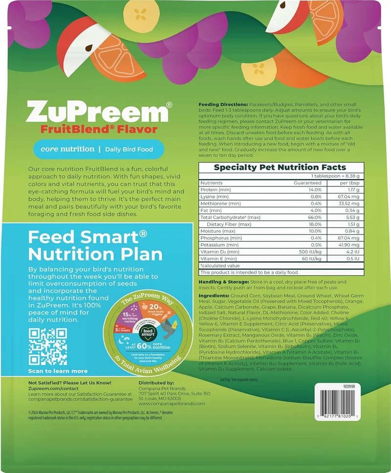 Zupreem Fruitblend Flavor For Small Birds Food 2lb