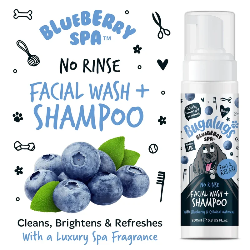 Bugalugs Blueberry SPA No Rinse Facial Wash + Shampoo For Dogs 200ml