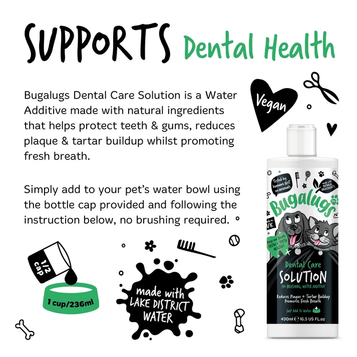 Bugalugs Dental Care Soution Water Additive For Dogs & Cats 490ML