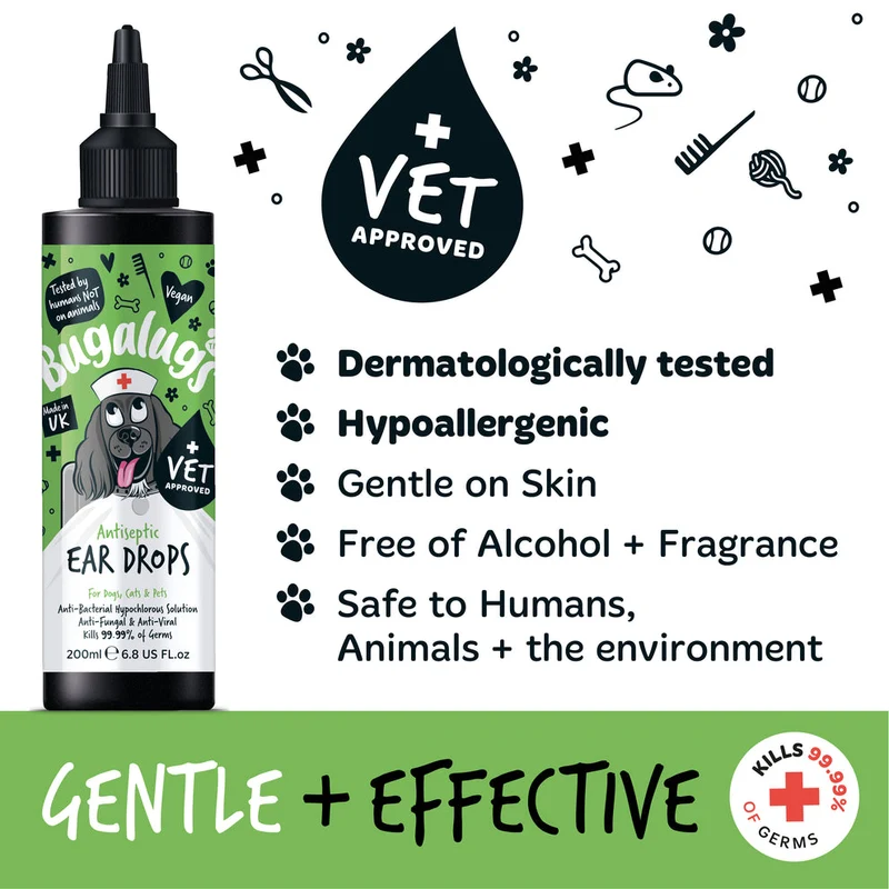 Bugalugs Antiseptic Ear Drops for Pets - 200ML