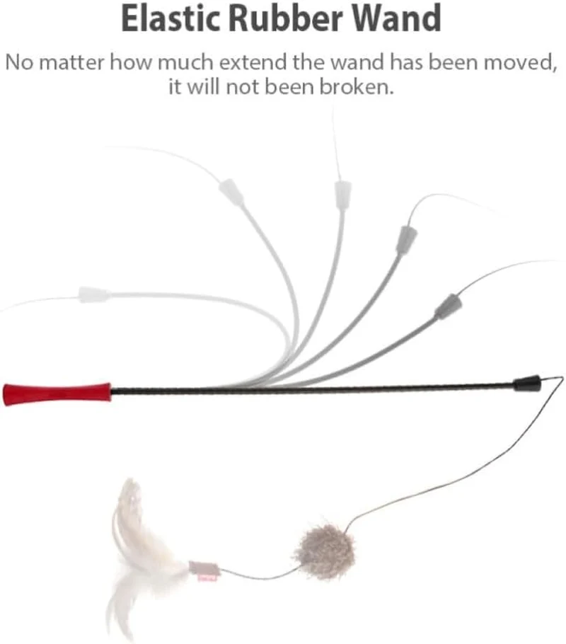 GiGwi Feather Teaser Wand with Natural Plush Tail & TPR Handle Cat Toy Red