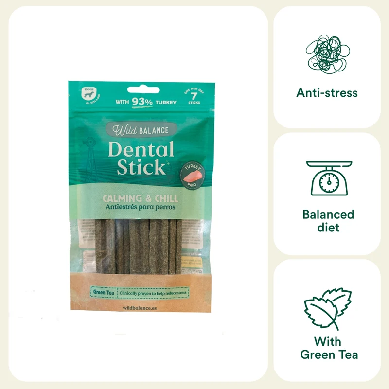 Wild Balance Turkey, Green Tea & Mint Dental Sticks With Calming Effect Dog Treat 7PCS