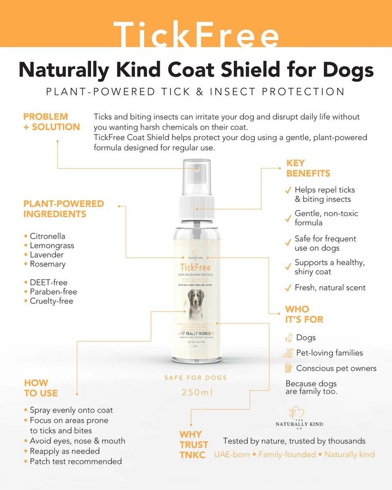 The Naturally Kind Co TickFree Coat Shield Multi Insect Repellent Spray For Dogs 250ml
