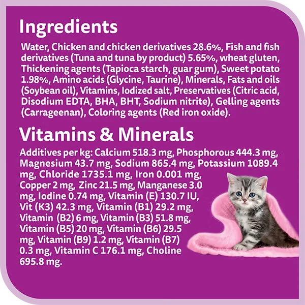 Whiskas Kitten Tasty Mix Chicken Tuna & Potato in Gravy Wet Cat Food 4X70G