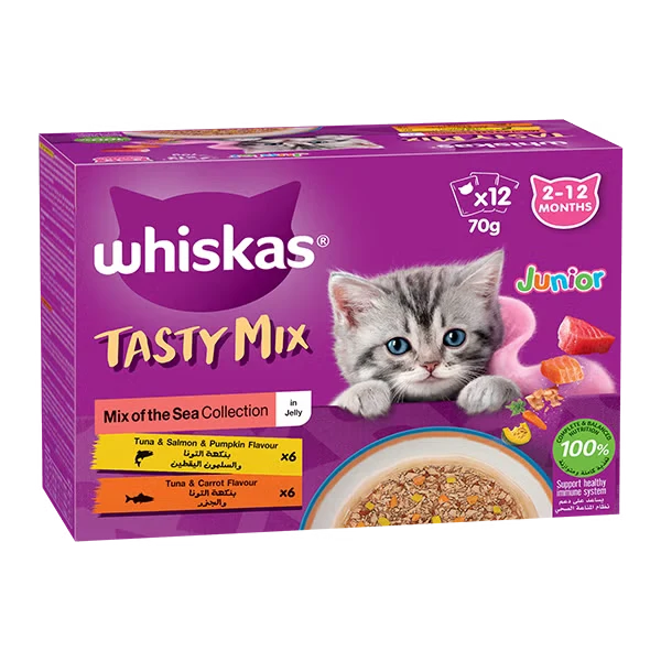 Whiskas Junior Kitten Tasty Mix of the Sea Collection in Jelly Wet Cat Food 12X70G