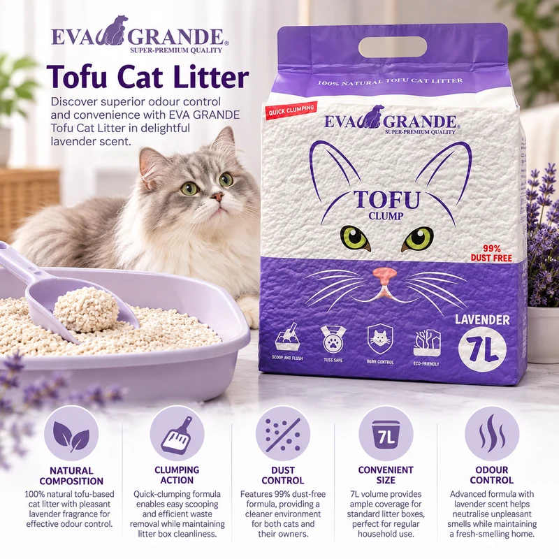Eva Grande Eco-Friendly Lavender 100% Natural Tofu Clumping Cat litter 7L
